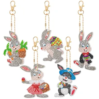 JSRQT Diamond Art Painting Ostern Osterei Set 5 Stück Diamant Painting Kinder Frühling Diamond-Painting Anhänger Diamant Malerei Schlüsselanhänger Deko Ostereier Bastelset DIY Geschenk Osterdekoration
