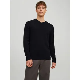 Jack & Jones V-Ausschnitt-Pullover JJEBASIC mit V-Ausschnitt, ideal für Herbst und Alltag unifarben, modisch, slim fit, Baumwolle, V-Ausschnitt schwarz XS (46)