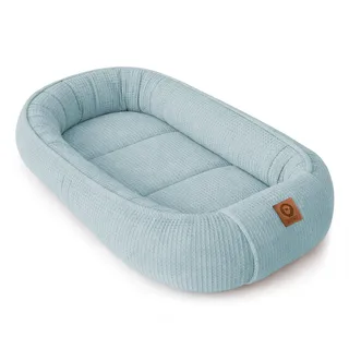 Babynestchen Neugeborene – Babynest aus Waffelpique Baumwolle – Nestchen Baby für Babybett & Kinderbett – Babykokon Tragbar – OEKO-TEX zertifiziert – Zubehör Babybett - Blau Waffelpique