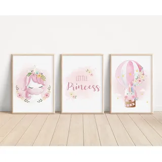 MeinBaby123® Einhorn Bilder für Kinderzimmer | 3er Set DIN A4 | Deko Poster Set | Geschenke für Mädchen | Baby Geschenk (V5)