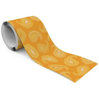 Muralo Bordüre Wandbordüre selbstklebend Muster – Tapetenbordüre Wohnzimmer Flur, grafisch, Orangefarbenes Paisley-Muster, 10 x 300 cm, abriebfest, abwischbar orange
