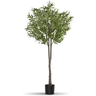 Tectake tectake® Künstlicher Olivenbaum Oleand verschiedene Größen mit viel Volumen, stabiler Kunststoff-Blumentopf