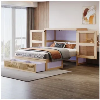 STILVORA Schrankbett 140x200 Wandbett mit Matratze Wandklappbett mit Stauraumschubladen