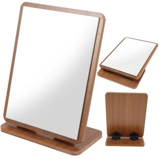 Cabilock Desktop-Spiegel Standspiegel Mit Holzrahmen Kosmetikspiegel Verstellbarer Spiegel Schminkspiegel Kommodenspiegel Schwenkbarer Spiegel Holz Spiegel Tisch Bilden Rotieren Glas