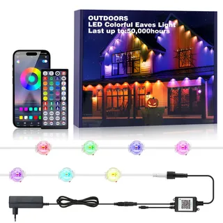Wisada Bluetooth Bunte Lichterkette Außen, 5 in 1 Smart RGBCCT LED Streifen, Außenleuchten 30m mit 50LEDs IP67 Wasserdichte Trauflichter für Allerheiligen Weihnachtsdeko