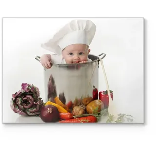 DEQORI Schneidebrett 'Baby im Kochtopf', Glas, Platte Frühstücksbrett Schneideplatte bunt 40 cm x 30 cm