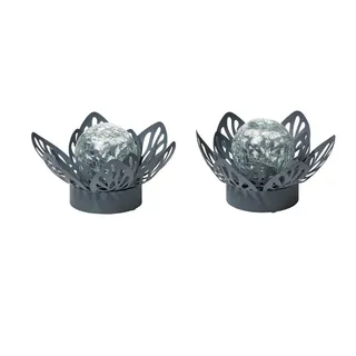 NORTHPOINT LED Wasserlilie 2er Set Glas, Metall 16,5 x 8 cm wetterfest grau