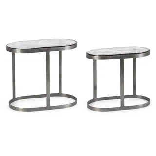 Feeling4Home Beistelltisch Zayla 2er-Set aus Metall Oval, Platte aus handgefertigtem und natürlichem Glas silberfarben
