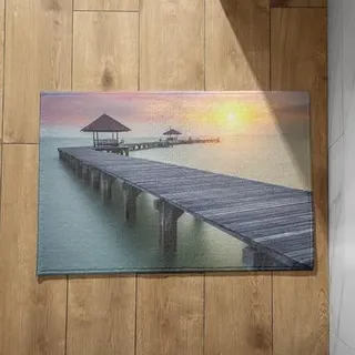 Ethereval Fußmatte Eingangsbereich Türmatte Personalisiert Holzbrücke Meeresdämmerung Fußmatten Innen Lustig Fussmatte Aussen Schmal 40X60cm