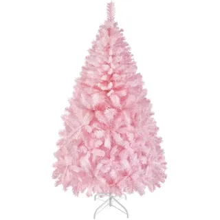 Yaheetech Künstlicher Weihnachtsbaum 61-214 cm (H), Tannenbaum, 154cm Weihnachtsbaum mit 398 Spitzen & Faltbarem Metallständer rosa Ø 90 cm x 154 cm