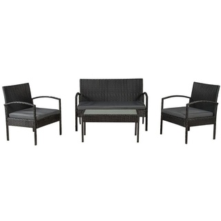 Juskys Gartenlounge-Set Trinidad, (4-tlg., Sitzgruppe), Polyrattan Sofa mit Tisch, 2 Stühlen und Auflagen, für 4 Personen grau