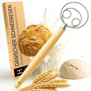 HAVENHAUS Dänischer Schneebesen mit 4 Schlaufen | Teigrührer für Brot, Teig & Sauerteig | Teiglöffel | dänischer Teigbesen Edelstahl zum Rühren