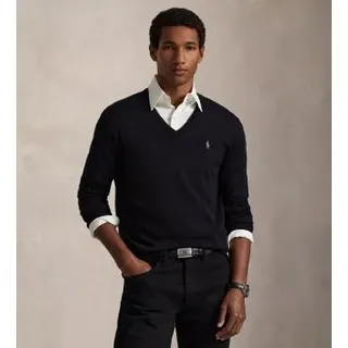 Polo Ralph Lauren für Herren. 710670789003 Schmal geschnittener Baumwollpullover mit V-Ausschnitt schwarz (L), Lässig, Baumwolle, Klassisch
