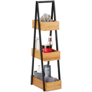 Relaxdays Badregal Bambus 3 Ablagen, Bad, Küche, Wohnzimmer, Metall, 81x18x30 cm, natur,