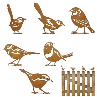 InteDesign 5er Set Rostige Vögel Gartendeko Metall Gartenstecker Rost Vögel Deko- Edelrost Vogelsilhouetten Zaundeko Outdoor, Rost Deko für Garten, Gartenstecker Metall (6pcs-G)