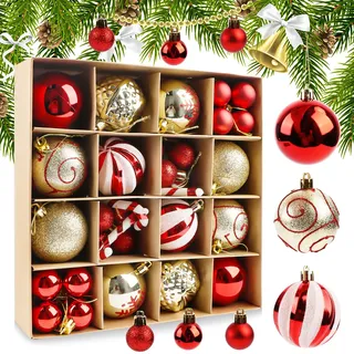 Weihnachtskugeln 40 Stücke, Rote und Gold Weihnachtskugel Ornamente, Kunststoff Dekorative Kugeln Hängende Weihnachtsdekoration für Weihnachtsbaum, Feiertage Party, Heim, Hochzeits