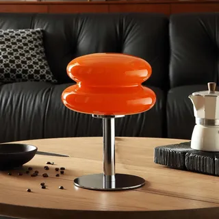 Vintage Tischlampe Orange Egg Tart Lamp Glas LED Tischleuchte Retro Pilz Lampe Nachttischlampe mit Kabel 3000K/4000K/6000K Eierkuchen Deko Nachtlicht Schreibtischlampe für Wohnzimmer Schlafzimmer Bett