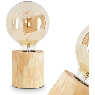Tischleuchte Canedo, moderne Tischlampe aus Holz in Natur/Schwarz, Leuchte m. An-/ & Ausschalter am Kabel, Retro/Vintage-Leuchte im skandinavischen Design, 1 x E27 max. 25 Watt, 10 cm, m. Lichteffekt