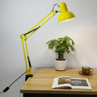 Mengjay Retro Arbeitsplatzlampe Leselampe Schreibtischlampe Tischlampe Arbeitsplatz-leuchte Schreibtisch-Leuchte Nachttischleuchte mit Gelenk-Arm aus Metall für Home Office/Büro (Gelb)