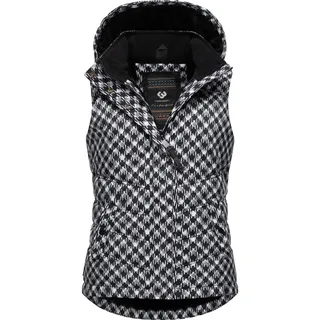 Ragwear Damen, ärmellose Outdoorweste warme wasserdichte und Hahnentritt Muster und abnehmbarer Kapuze Hesty Print YOUMODO Black Gr.