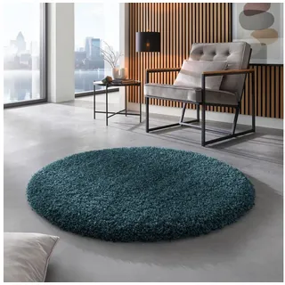TaraCarpet Langflor-Teppich Ragolle Twilight, rund, Höhe: 60 mm, Shaggy Hochflorteppich petrol Wohnzimmer Schlafzimmer 120 rund blau rund | 120 cm x 120 cm x 60 mm