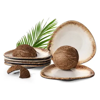 KONSIMO® Teller-Set PRIMA Tafelservice, 6x Frühstücksteller, Premiumqualität aus EU (6-tlg), 6 Personen, Keramik, luxuriöse Qualitätskeramik, jedes Stück ein Unikat, handgefertigt beige|braun