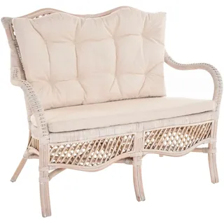 Rattan Zweisitzer Orleans Küchenbank Wintergarten Sofa Bank (Vintage Weiss)