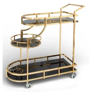JVmoebel Servierwagen Servierwagen Gold Glas Schwarz Rollen Barwagen Design Regal modern lux, Made in Europa goldfarben