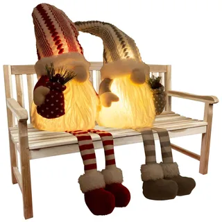 Weihnachtswichtel LED 30cm(70cm)Gnom 2 Stück Kantenhocker rot-grau Dekofigur