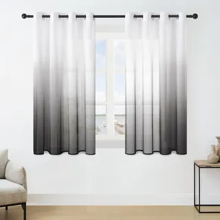 MRTREES Voile Gardinen Farbverlauf Transparent Vorhang Kurz Tüllvorhang mit Ösen in Schwarz Weiß Verlauf 160×140cm (H×B) Modern für Kinderzimmer Wohnzimmer Schlafzimmer 2er-Set
