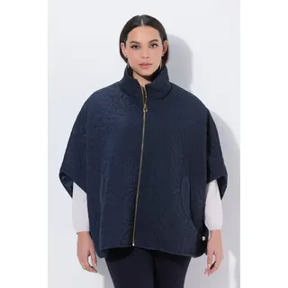 Ulla Popken Outdoorjacke Stepp-Poncho Oversized Samt-Piping Stehkragen blau 58-64