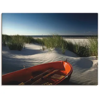 Leinwandbild ARTLAND "Rotes Boot am Strand...", rot (farbe bild(er): rot), B:120cm H:90cm, Bilder, Leinwandbild, auf Holzrahmen gespannt