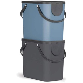 Rotho Albula 2er-Set Mülltrennungssystem 25l für die Küche, Kunststoff (PP) BPA-frei, anthrazit/blau, 2 x 25l (40.0 x 23.5 x 34.0 cm)