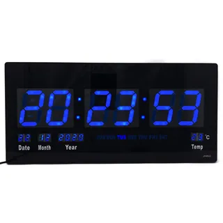 Starlet24 LED Wanduhr mit Datums- und Temperaturanzeige große LED-Anzeige 45x22cm (JH4622) Blau