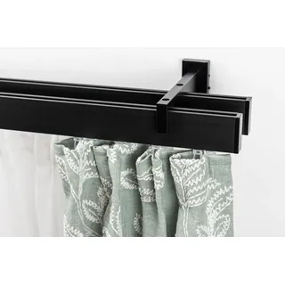 GARESA Innenlaufschiene FLAT, 2-läufig, Wunschmaßlänge, verschraubt, Aluminium, Rechteckprofil, Wandmontage, perfekter Lauf, modern, verlängerbar schwarz 350 cm
