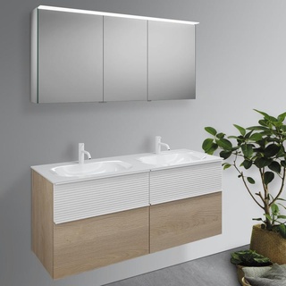 Burgbad Fiumo Badmöbel-Set Doppelwaschtisch mit Waschtischunterschrank und Spiegelschrank, SGGT142LF3959FOT2C0001G0223