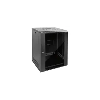 Tecmojo 19 Zoll 15HE 450mm Tief Netzwerk-Schrank, Wand-Serverschrank, 19" IT-Netzwerk-Rack-Gehäuse, abschließbare Tür und Seitenwände, Glastür, Flachverpackung, Schwarz