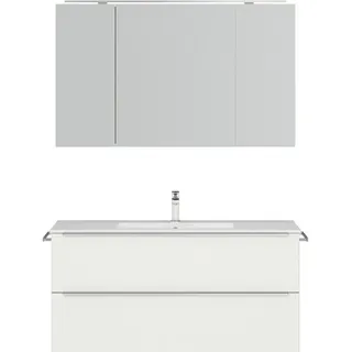 nobilia® Badmöbel-Set Levere, (2-St., vormontiert, mit Soft-Close), inkl. Spiegelschrank mit Beleuchtung und Dimmerfunktion, in 4 Breiten weiß 121 cm x 169 cm x 48,7 cm