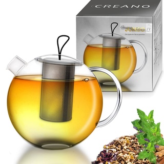 Creano Teekanne 1,5l Jumbo, 3-teilige Glasteekanne im Teekannenset mit integriertem Edelstahl-Sieb & Glas-Deckel, multifunktionale Design-Glas-Teekanne