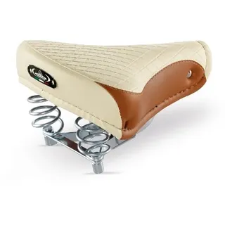 FAHRRADSATTEL CITYSATTEL Leder Damen Herren für CITYRAD BEACHCRUISER HOLLANDRAD in Vintage Retro Look 1750 Export Farbe : Braun/Creme - Made in Italy