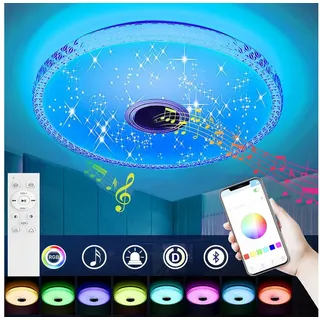 oyajia Deckenleuchte Kristall LED Deckenlampe 40W, Sternenhimmel Lampe 40cm RGB Farbwechsel, Kaltweiß/Naturweiß/Warmweiß/RGB, LED Deckenlampe mit Bluetooth Lautsprecher, Dimmbar mit Fernbedienung weiß