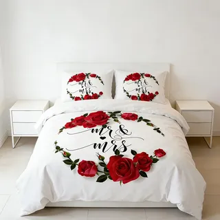 EHAOKK Rote Rose Muster Bettbezug,Romantik Rosen 3 Teilig bettwäsche