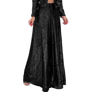 Pailletten Hose Damen High Waist - Weite Hose Damen Glitzer Hose Damen Elegant Haremshose Schlaghose Hochzeit Party Streetwear Freizeithose Weites Bein Lose Festliche Lange Hosen Frauen