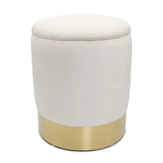 Amagohome Samthocker Ø 31 H 38 cm Velour Hocker mit Stauraum u. Deckel - Deko Hocker Samt Pouf : creme weiß