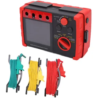 Earth Ground Tester Meter, 2000Ω Digitales Erdungswiderstandsmessgerät mit LCD-Anzeige und Aufbewahrungskoffer, Professionelles Isolationswiderstands-Tester-Kit für Elektrische