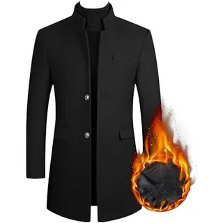 LIUYUYOUGO Trenchcoat Herren Herren Winterjacke Wollmantel Kurzer Woll Trenchcoat Winter Casual Business Einreihiger Trenchcoat Normale Passform Warmer Windbreaker Peacoat Übermantel Gefüttert/Ohn - XXS