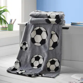 Catherine Lansfield Kuschelige Fußball-Fleecedecke für Kinder, 120 x 150 cm, Grau