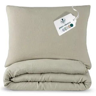 pure shores - Musselin Bettwäsche Kissen 80x40 Baumwolle | Bettwäsche-Sets | 100% Baumwolle mit OEKOTEX | Reißverschluss | Bettwaren | Kissen 80x40 Bettbezug | Beige