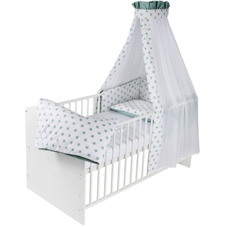 Schardt Baby-Komplettbett-Set Classic-Line inkl. Bettwäsche, Himmel, Nestchen & Matratze Weiß 70 x 140 cm - Big Stars Mint
