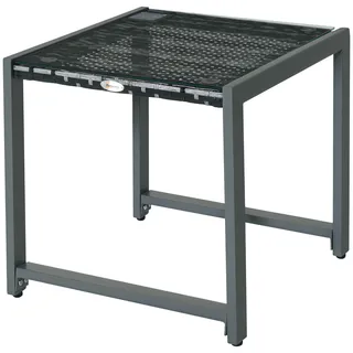 Gartentisch Garten Beistelltisch Tisch Gartenmöbel Mit Hartglas Polyrattan + Aluminium Grau 50 X 49.5 X 50 Cm